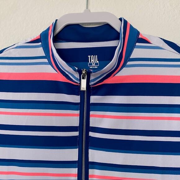 Tail Set Skort Top Short Sleeve Mock Neck Striped Polo Shirt Blue Skort Women M - Picture 4 of 12